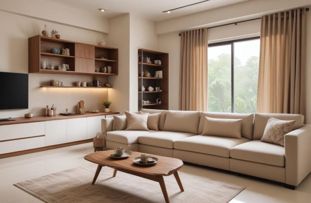 Cozy living room interior design in kannur